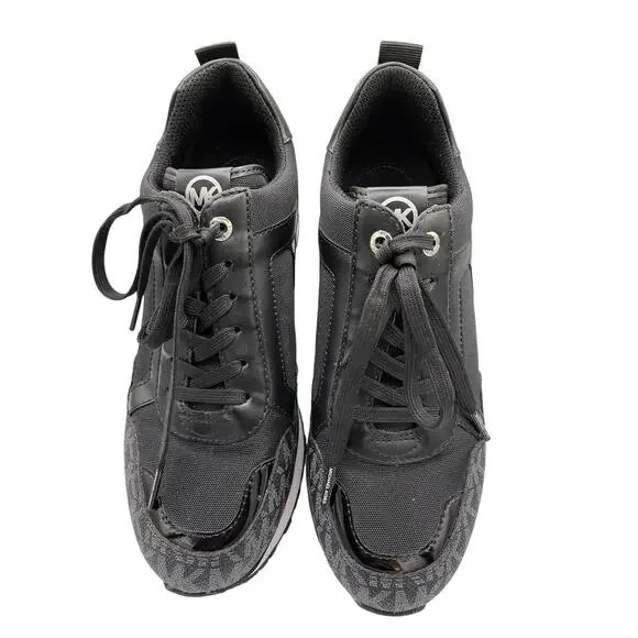 Michael Kors Wilma Trainer Sneaker Black Logo Size 7 Lace Up Fashion Shoe - Picture 2 of 6